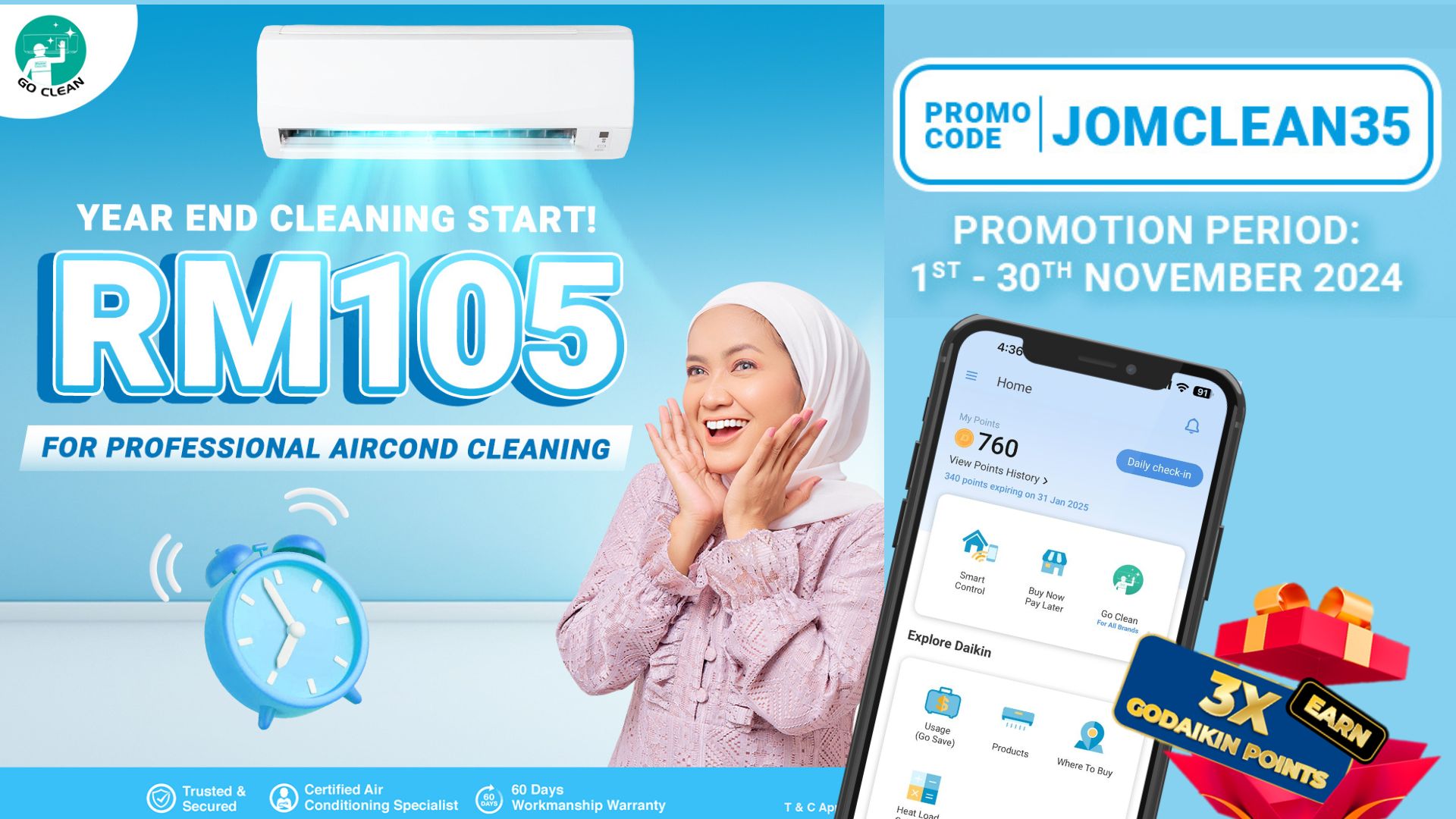 Use ‘JOMCLEAN35’ To Get RM35 Off For Every Unit | Daikin Malaysia