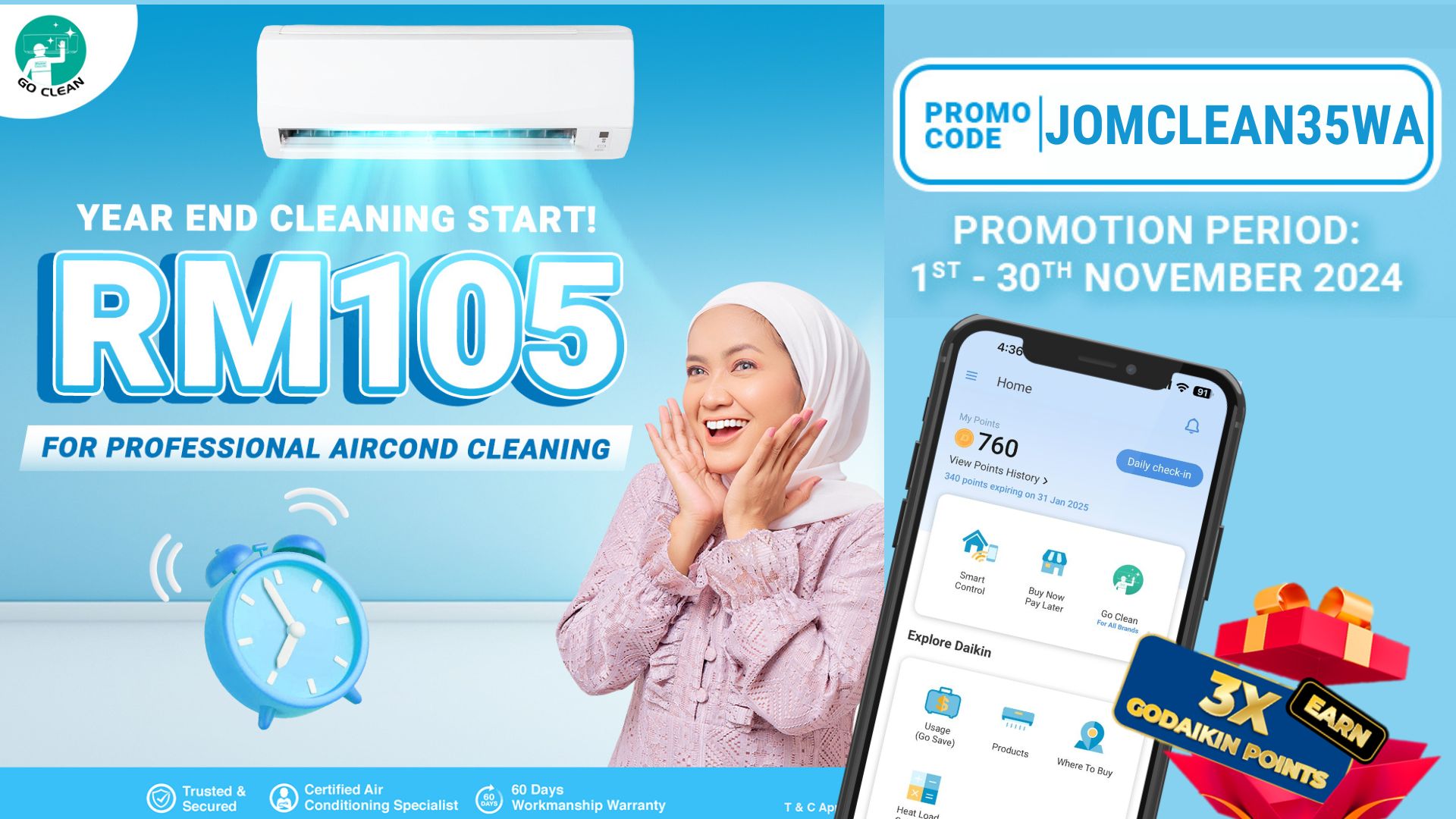 Use ‘JOMCLEAN35WA’ To Get RM35 Off For Every Unit | Daikin Malaysia