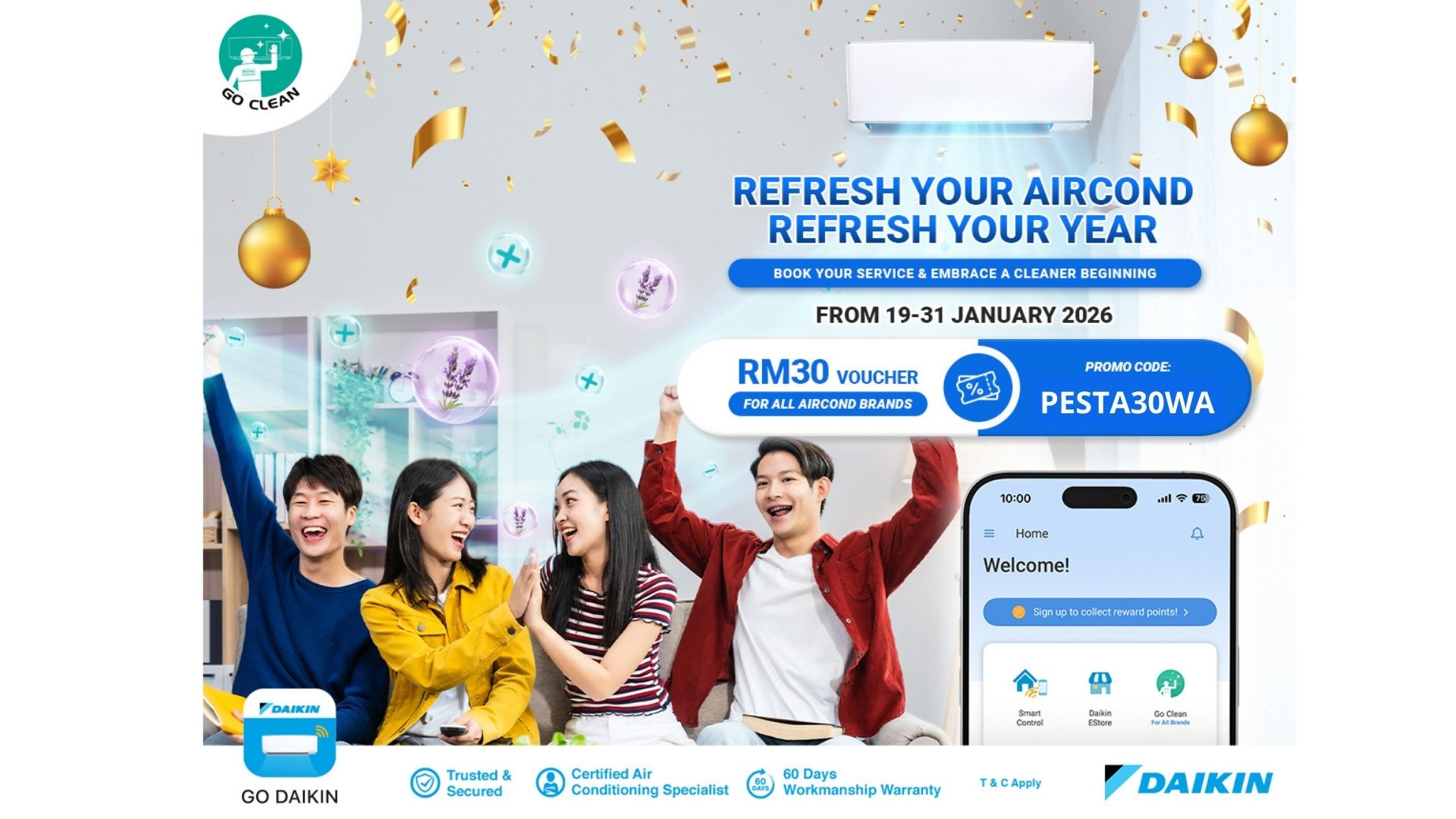 Glad Tidings and a Happy New Year! What better way to start fresh with code PESTA30WA! | Daikin Malaysia